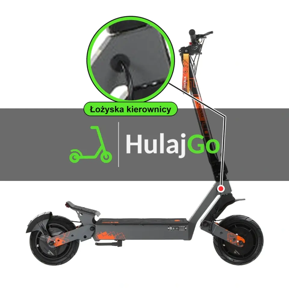 Kukirin G4 Ultra - w powiększeniu główka ramy z łożyskami kierownicy (wymiana łożysk kierownicy)