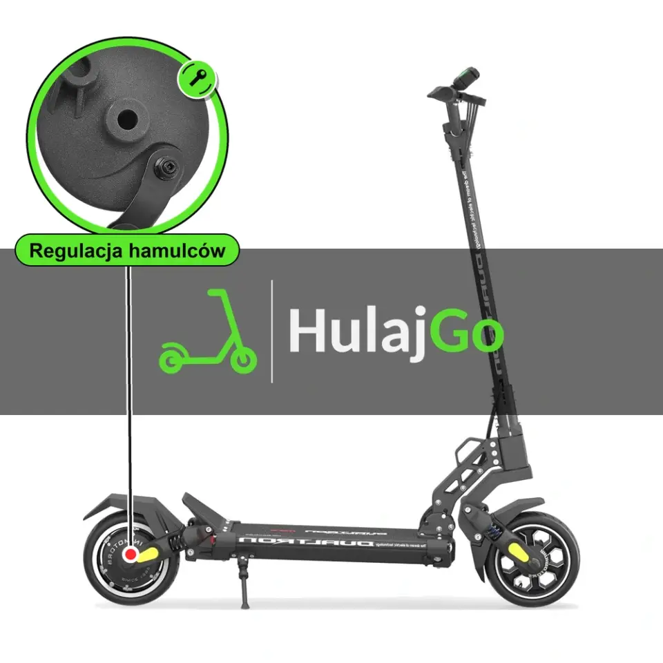 Dualtron Mini - w powiększeniu hamulec bębnowy (regulacja hamulców)
