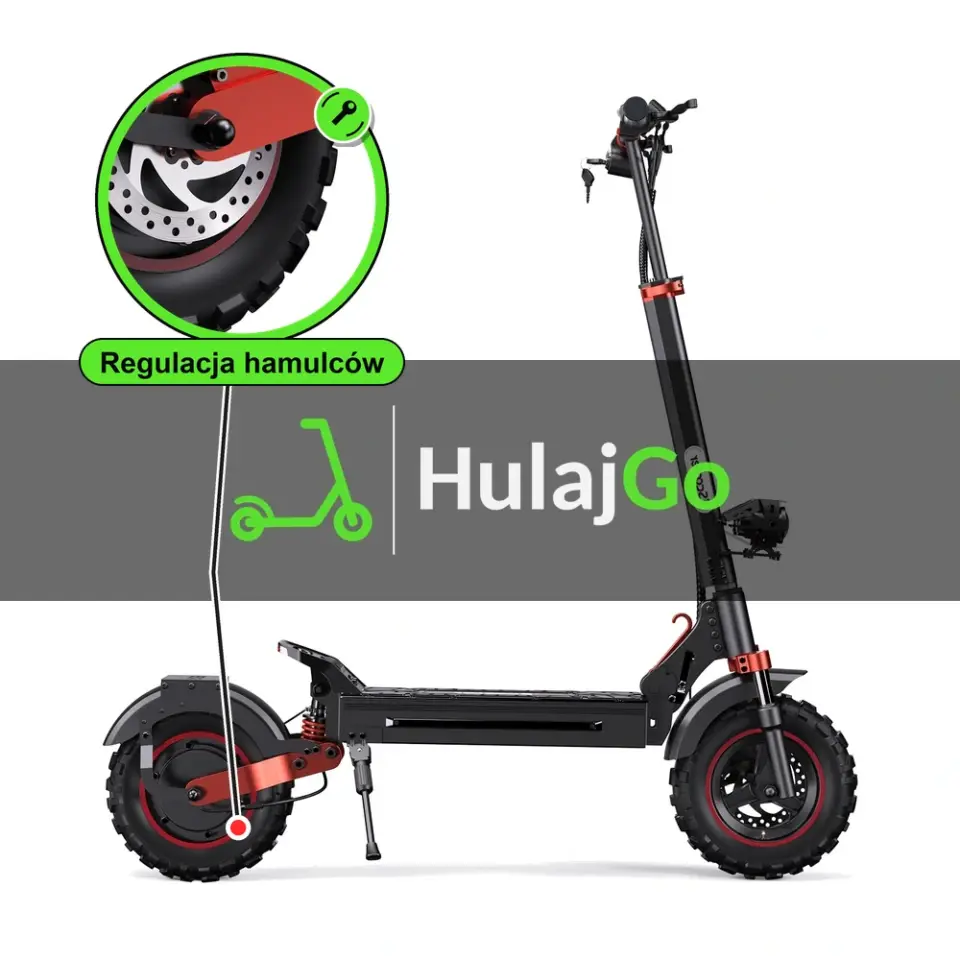iScooter iX5S - w powiększeniu hamulec tarczowy (regulacja hamulców)