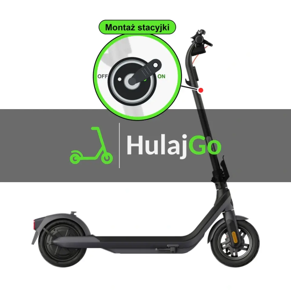 Segway E2 Pro - w powiększeniu stacyjka z kluczykiem na kolumnie kierownicy (montaż stacyjki)