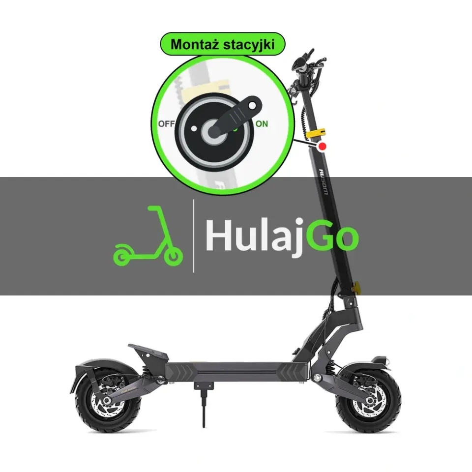 Ausom L2 Dual Motor - w powiększeniu stacyjka z kluczykiem na kolumnie kierownicy (montaż stacyjki)