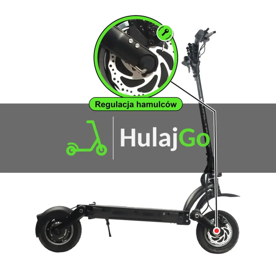 Dualtron Eagle - w powiększeniu hamulec tarczowy (regulacja hamulców)