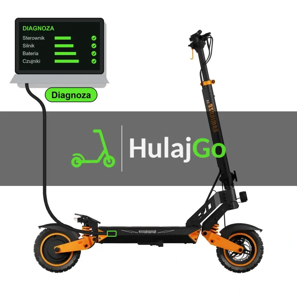 Kamikaze K1 - laptop diagnostyczny podłączony przewodem do hulajnogi (diagnoza)