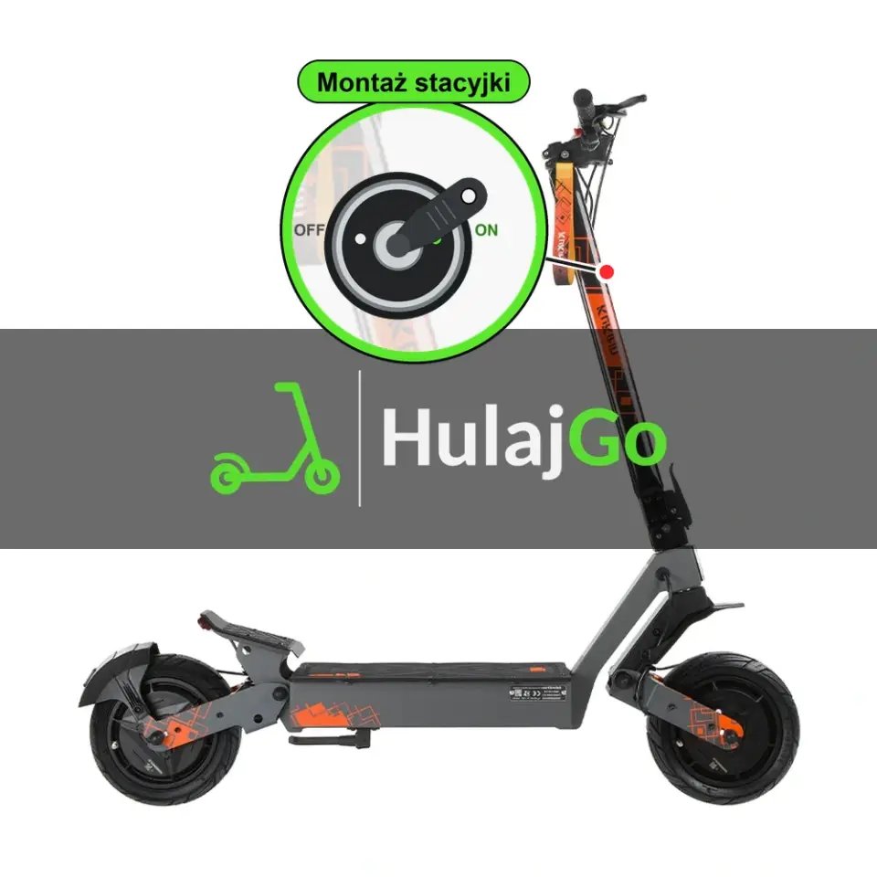 Kukirin G4 Ultra - w powiększeniu stacyjka z kluczykiem na kolumnie kierownicy (montaż stacyjki)