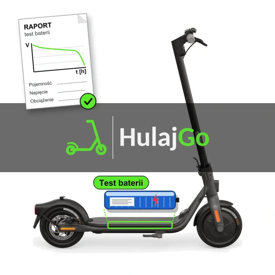 Segway F20 / F25 - niebieska bateria i papierowy raport z krzywą rozładowania (test baterii)