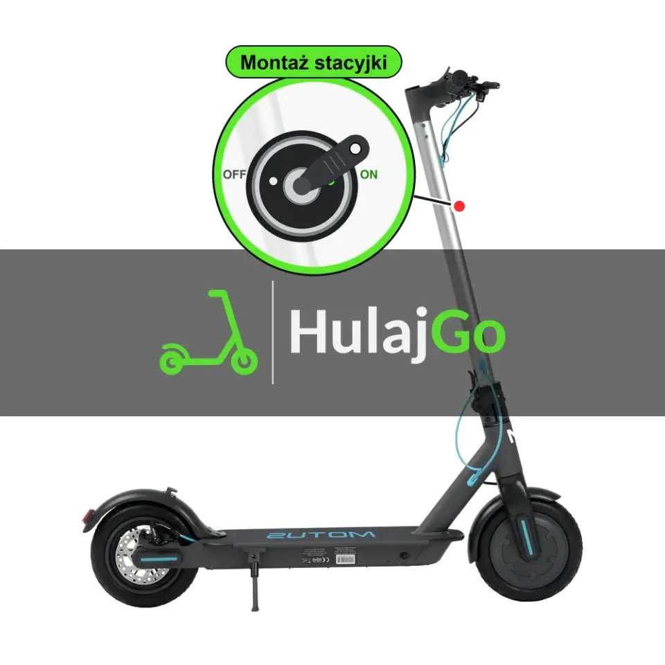 Motus Scooty 8.5 - w powiększeniu stacyjka z kluczykiem na kolumnie kierownicy (montaż stacyjki)
