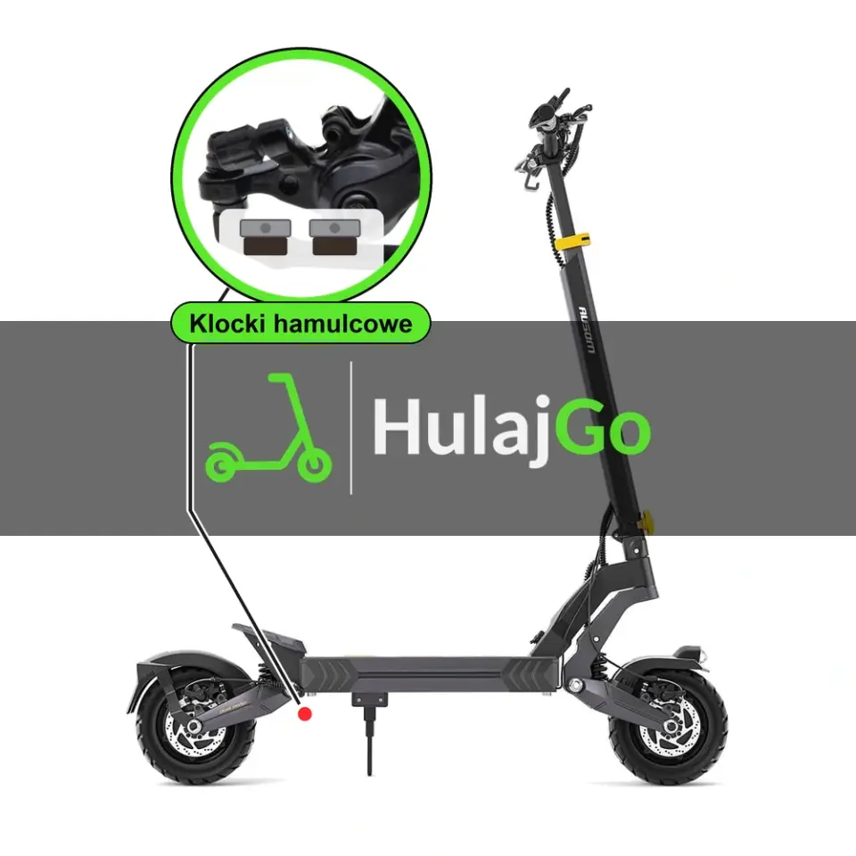 Ausom L2 Dual Motor - w powiększeniu zacisk z klockami hamulcowymi (wymiana klocków hamulcowych)