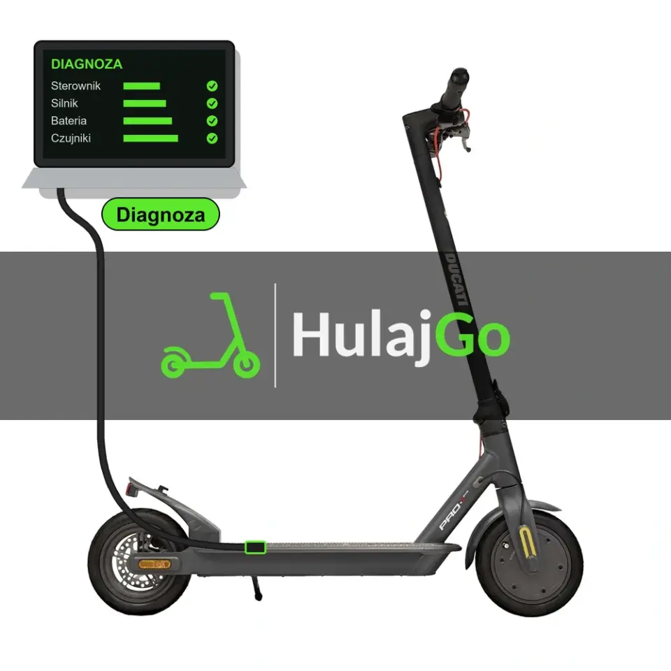 Ducati Pro I Evo v2 - laptop diagnostyczny podłączony przewodem do hulajnogi (diagnoza)