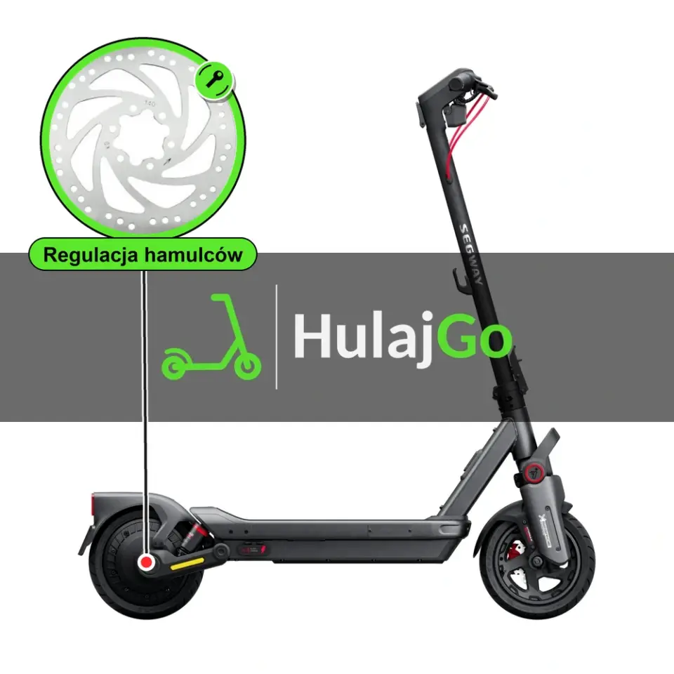 Segway Max G3 - w powiększeniu hamulec tarczowy (regulacja hamulców)