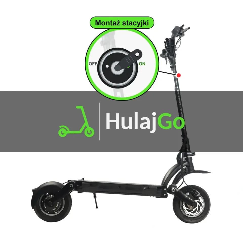 Dualtron Eagle - w powiększeniu stacyjka z kluczykiem na kolumnie kierownicy (montaż stacyjki)
