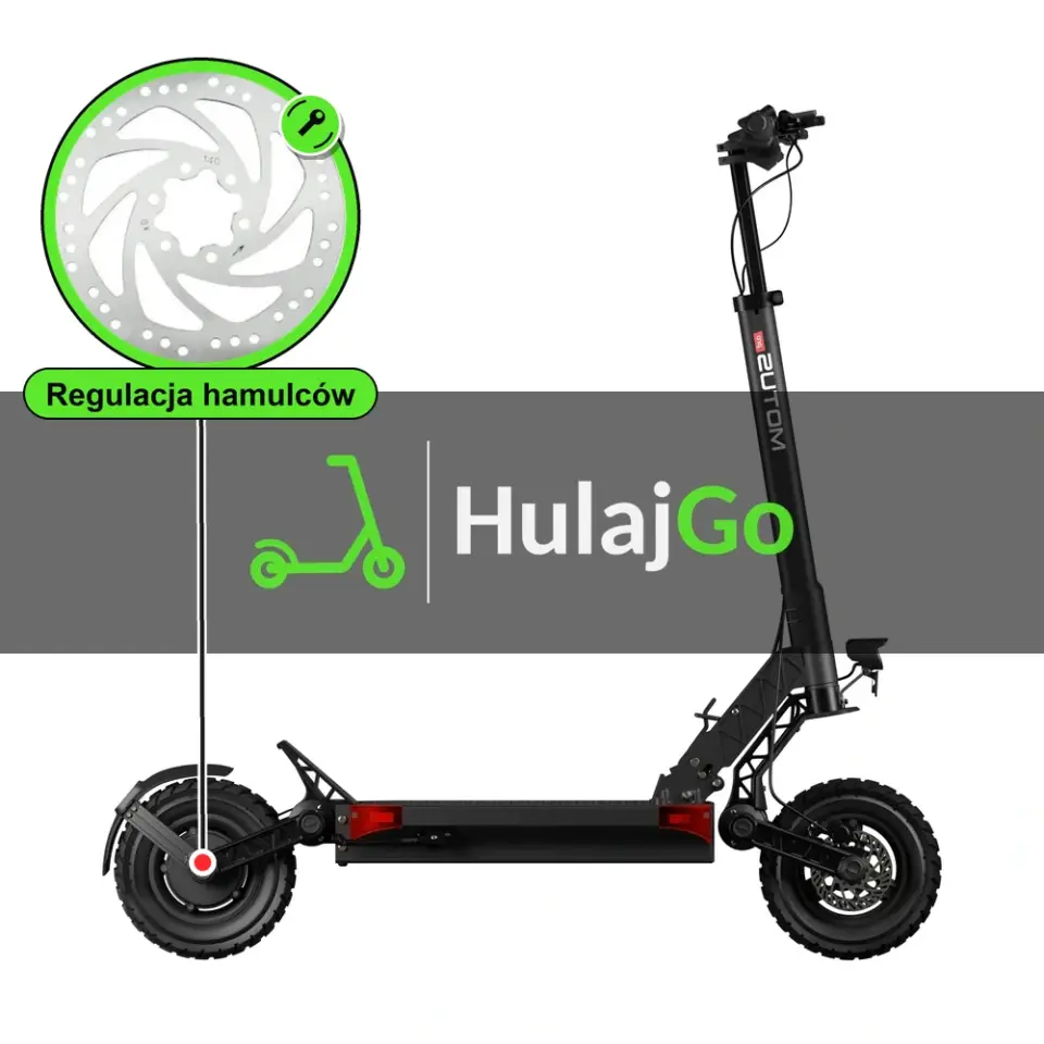 Motus Pro 10 - w powiększeniu hamulec tarczowy (regulacja hamulców)