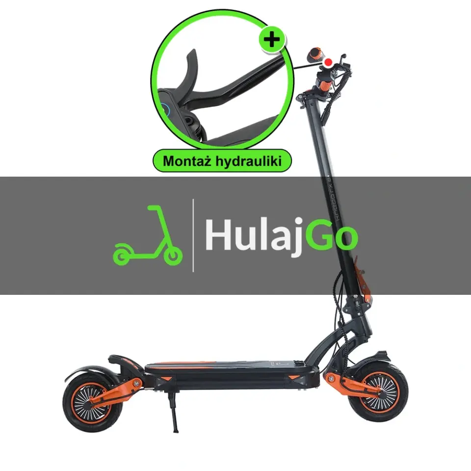 Kugoo LX9+ - w powiększeniu klamka hamulca (montaż hamulców hydraulicznych)