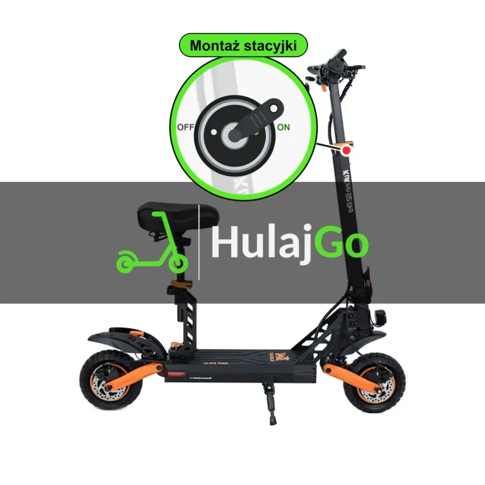 Kukirin G2 Pro - w powiększeniu stacyjka z kluczykiem na kolumnie kierownicy (montaż stacyjki)