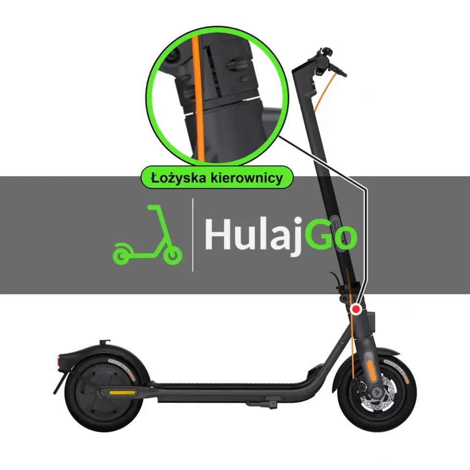Segway-Ninebot F2 Plus - w powiększeniu główka ramy z łożyskami kierownicy (wymiana łożysk kierownicy)