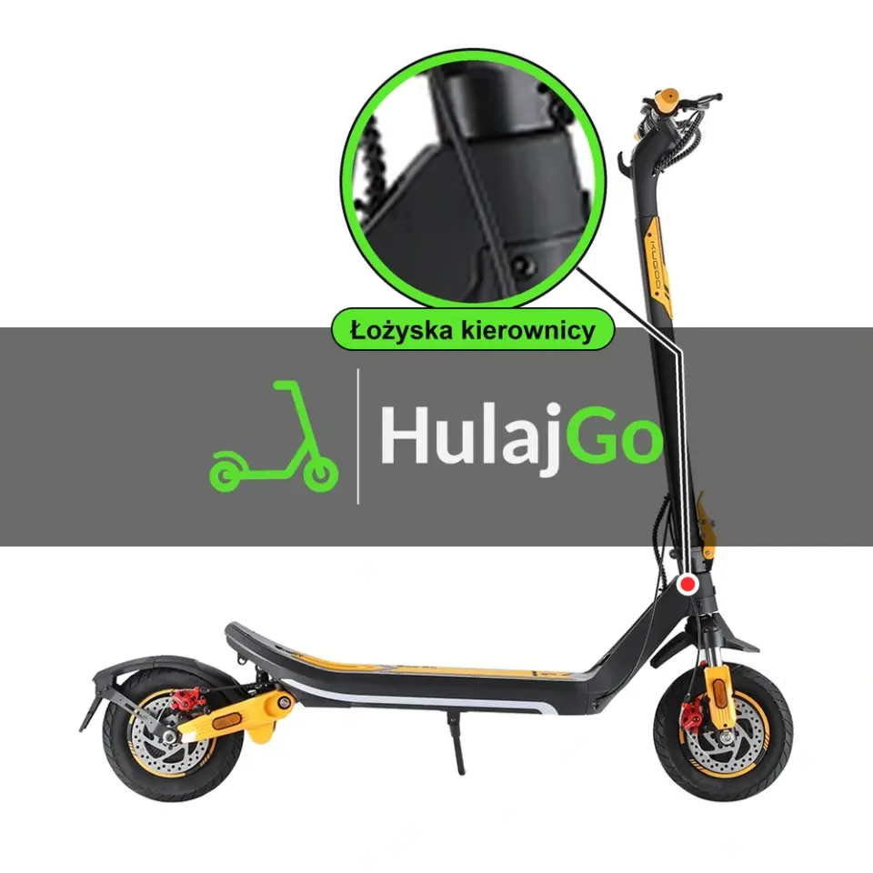 Kugoo M3 Pro - w powiększeniu główka ramy z łożyskami kierownicy (wymiana łożysk kierownicy)
