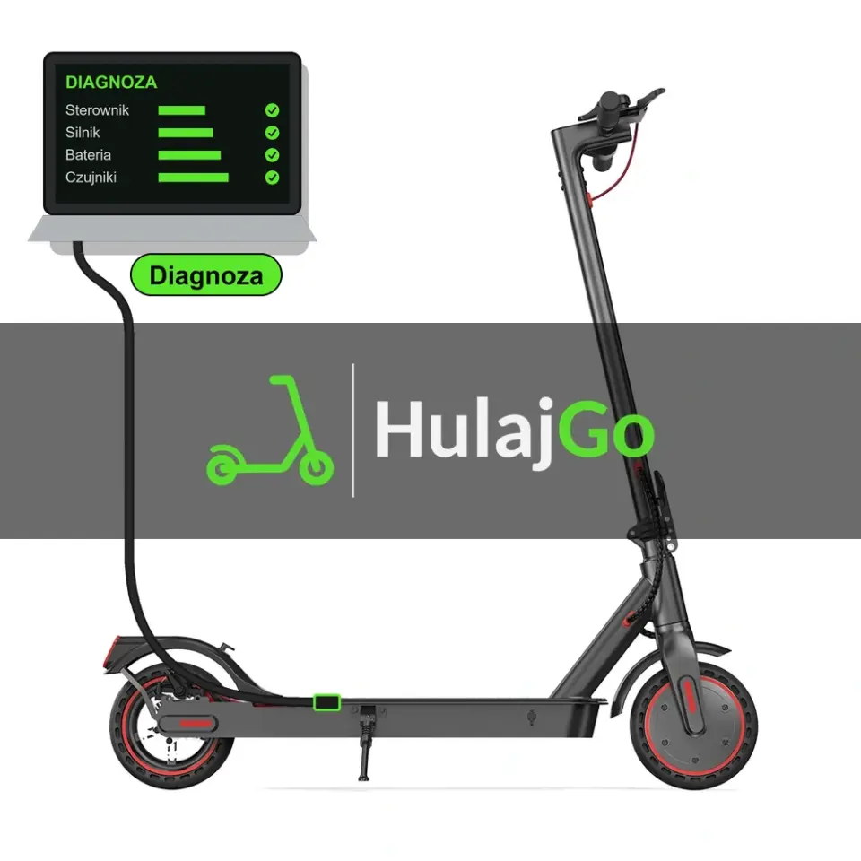 iScooter i9 - laptop diagnostyczny podłączony przewodem do hulajnogi (diagnoza)