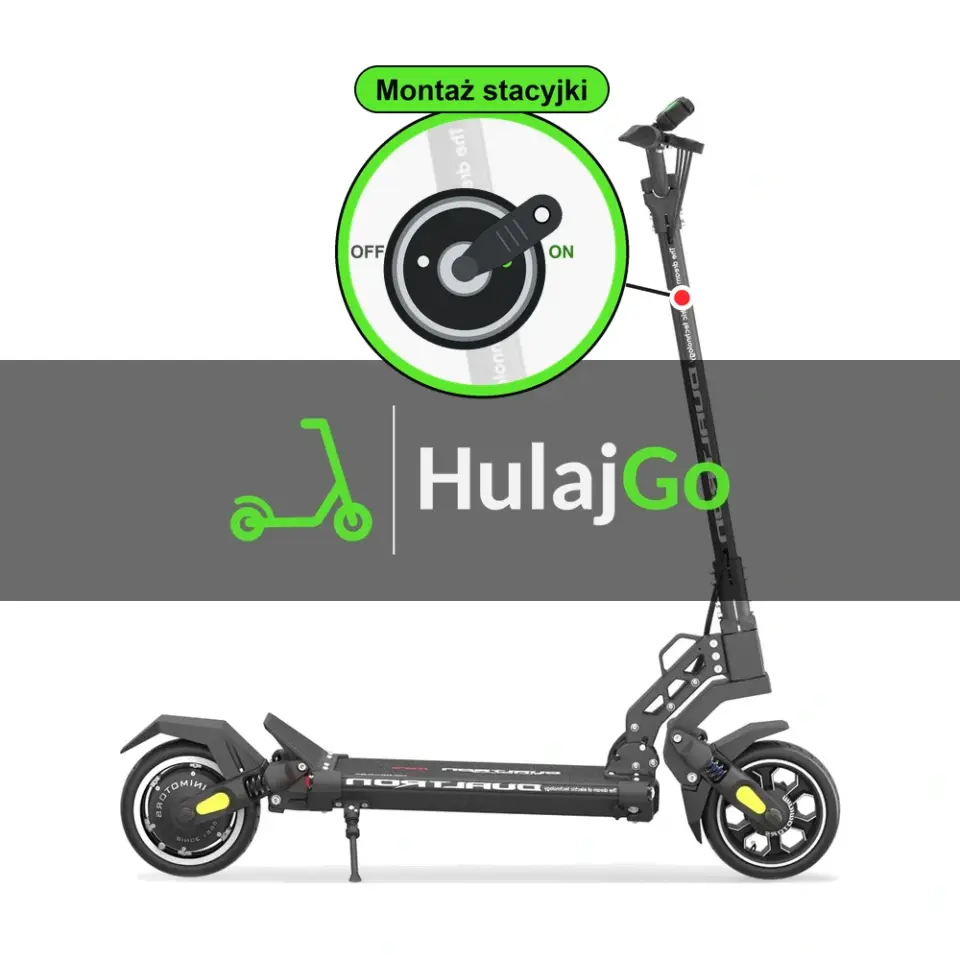 Dualtron Mini - w powiększeniu stacyjka z kluczykiem na kolumnie kierownicy (montaż stacyjki)