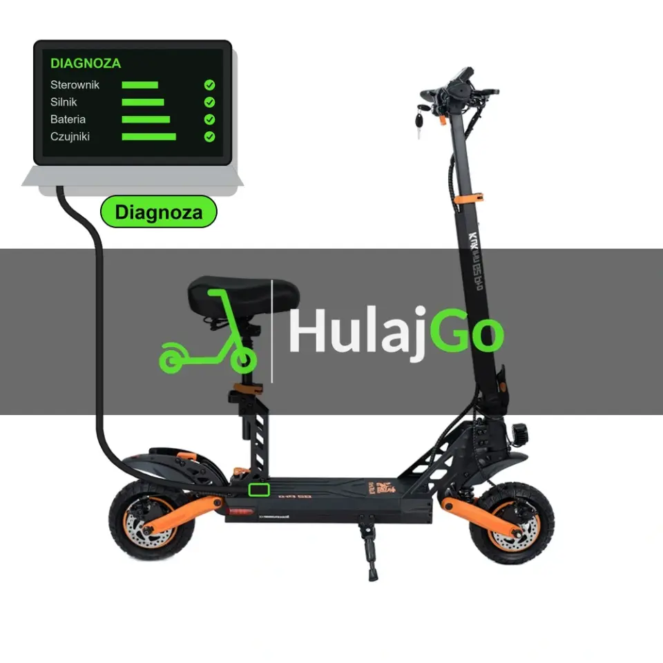 Kukirin G2 Pro - laptop diagnostyczny podłączony przewodem do hulajnogi (diagnoza)