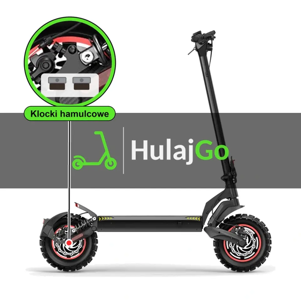 iScooter IX7 Pro - w powiększeniu zacisk z klockami hamulcowymi (wymiana klocków hamulcowych)