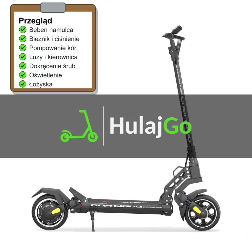 Dualtron Mini - lista kontrolna przeglądu z zaznaczonymi pozycjami (przegląd przed sezonem)
