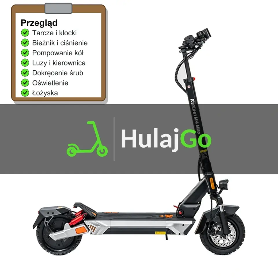Kukirin M4 Max - lista kontrolna przeglądu z zaznaczonymi pozycjami (przegląd przed sezonem)