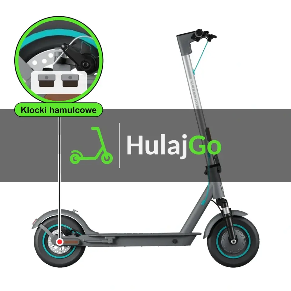 Motus Scooty 10 Lite - w powiększeniu zacisk z klockami hamulcowymi (wymiana klocków hamulcowych)