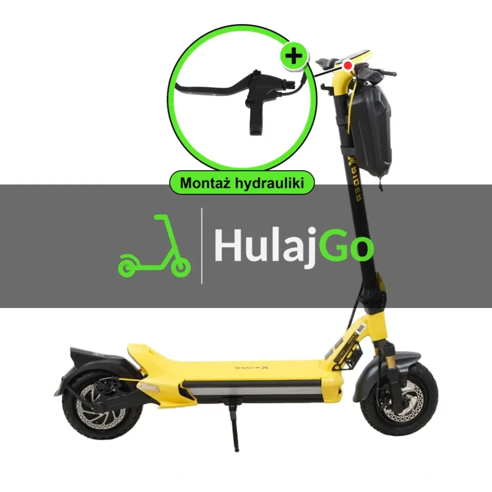 X-Rider MX10 Max - w powiększeniu klamka hamulca (montaż hamulców hydraulicznych)