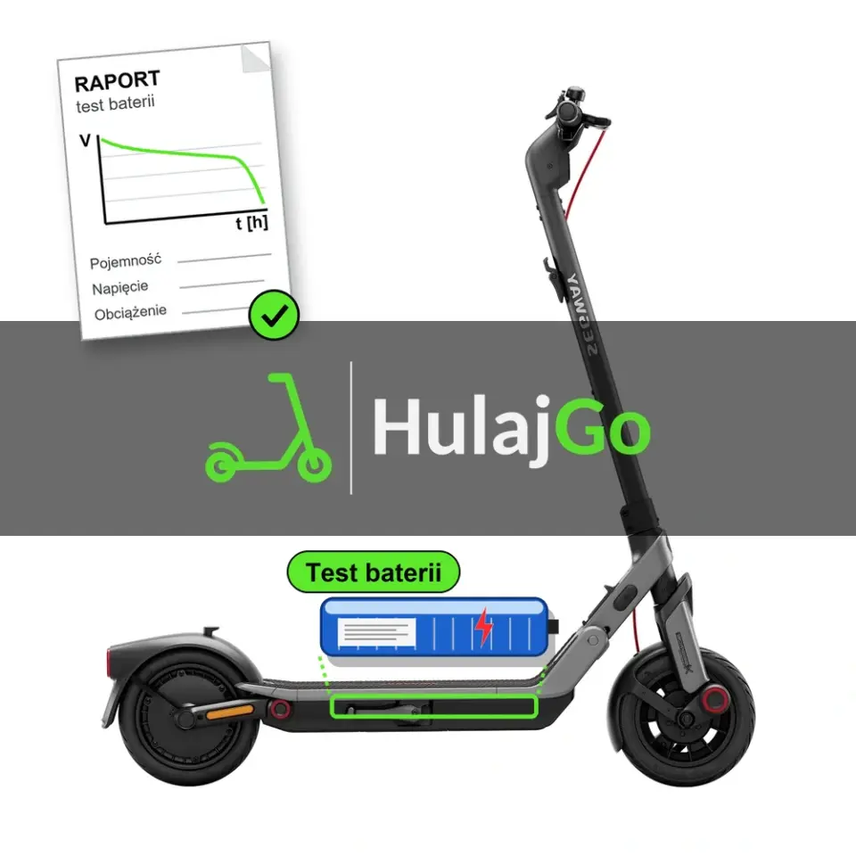 Segway E3 - niebieska bateria i papierowy raport z krzywą rozładowania (test baterii)