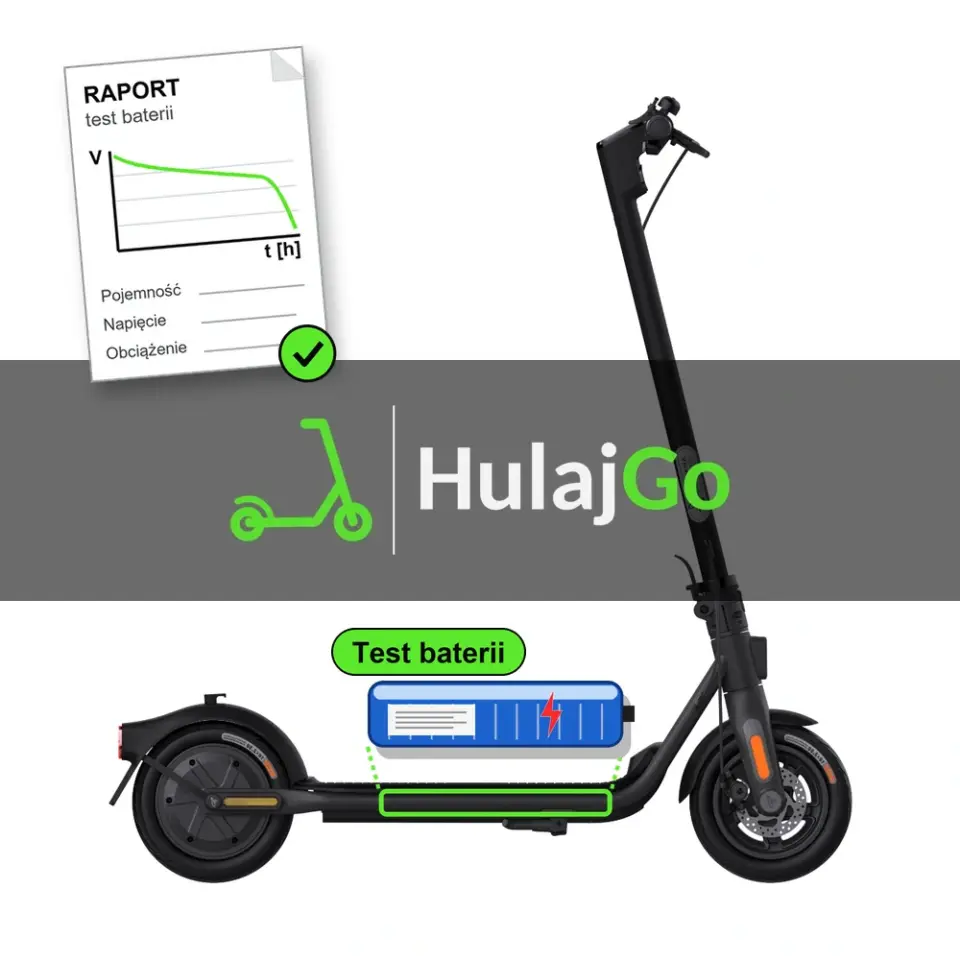 Segway F2 - niebieska bateria i papierowy raport z krzywą rozładowania (test baterii)