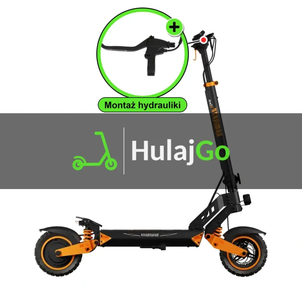 Kamikaze K1 Plus - w powiększeniu klamka hamulca (montaż hamulców hydraulicznych)