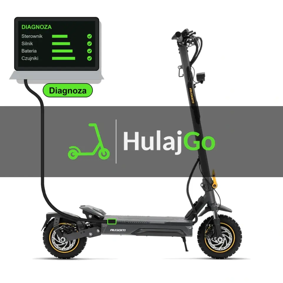 Ausom K20 Pro Dual Motor - laptop diagnostyczny podłączony przewodem do hulajnogi (diagnoza)