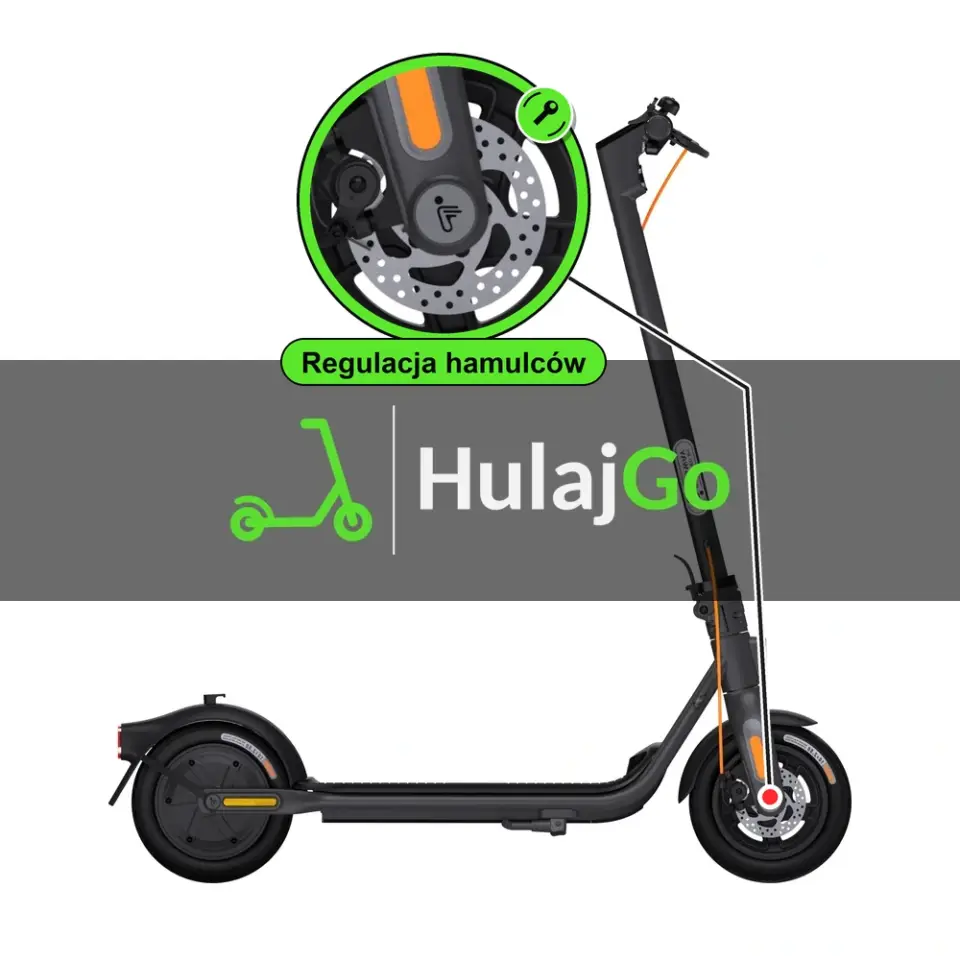 Segway F2 Plus - w powiększeniu hamulec tarczowy (regulacja hamulców)