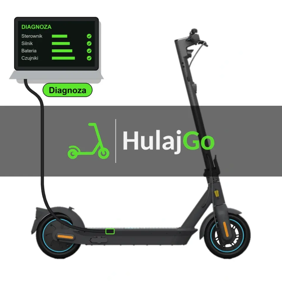 Segway Max G30 - laptop diagnostyczny podłączony przewodem do hulajnogi (diagnoza)