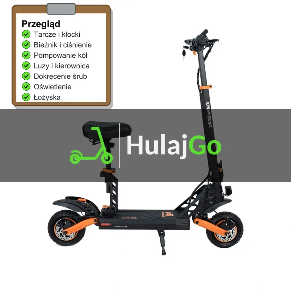 Kukirin G2 Pro - lista kontrolna przeglądu z zaznaczonymi pozycjami (przegląd przed sezonem)