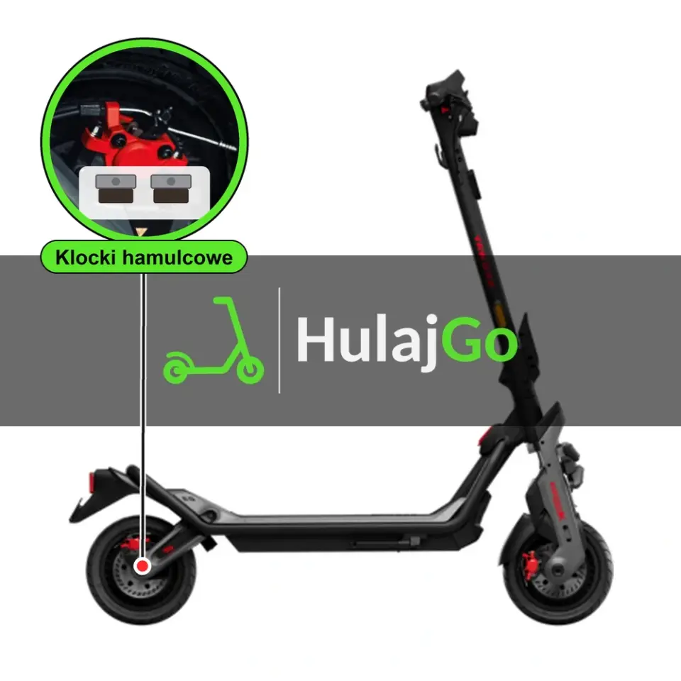 Segway GT3 - w powiększeniu zacisk z klockami hamulcowymi (wymiana klocków hamulcowych)