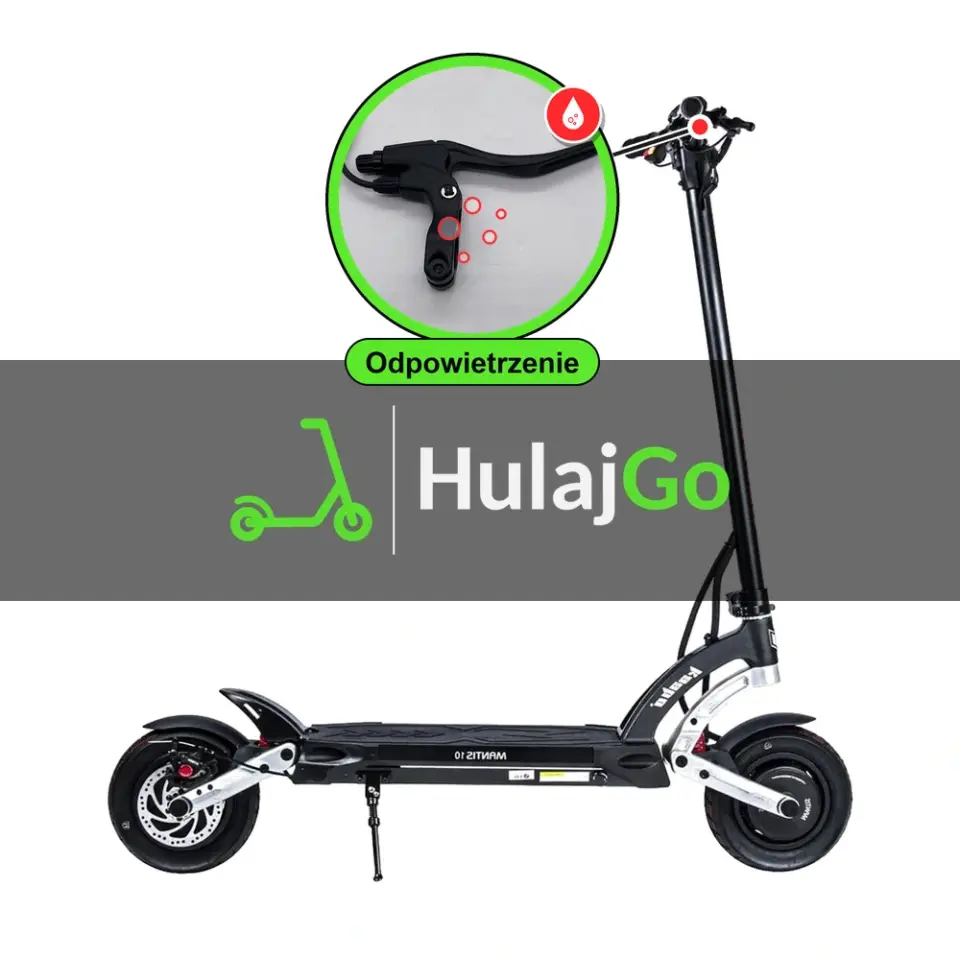 Kaabo Mantis 10 Pro - w powiększeniu klamka hamulca hydraulicznego (odpowietrzenie hamulców hydraulicznych)