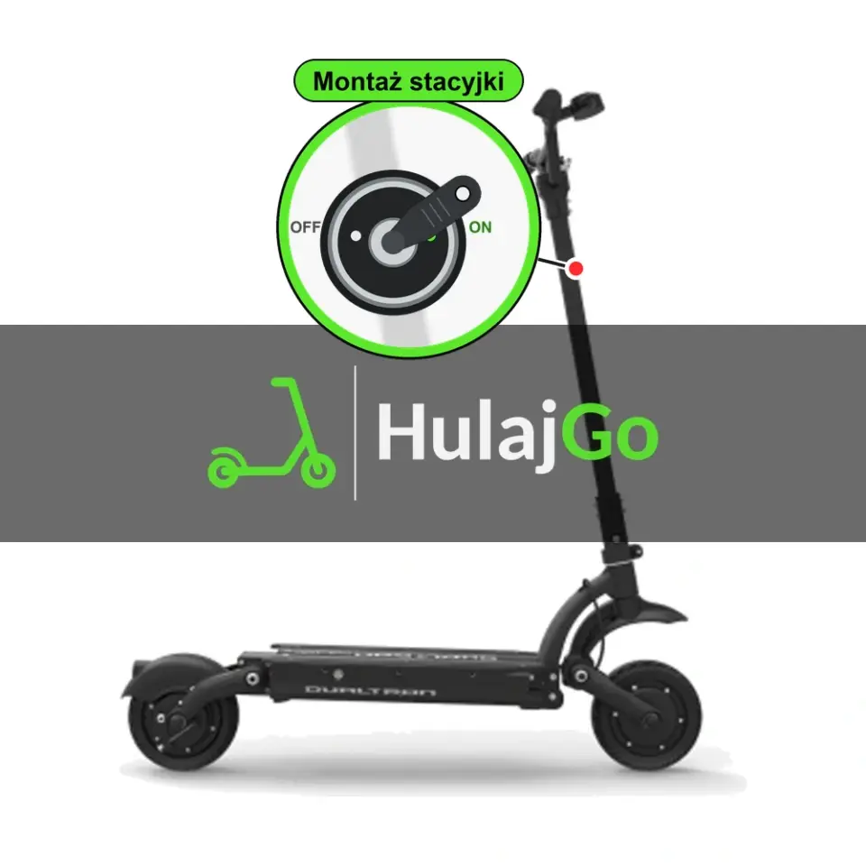 Dualtron Raptor 2 - w powiększeniu stacyjka z kluczykiem na kolumnie kierownicy (montaż stacyjki)