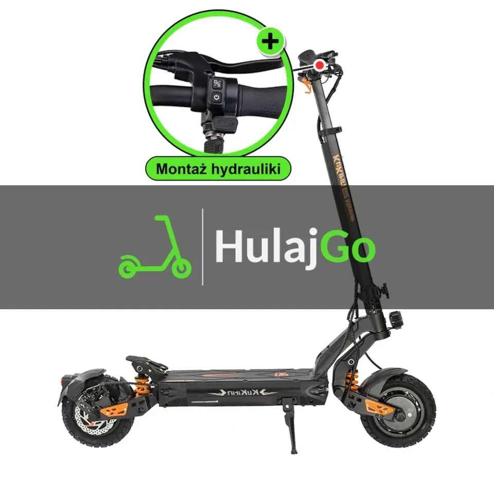 Kukirin G2 Master - w powiększeniu klamka hamulca (montaż hamulców hydraulicznych)