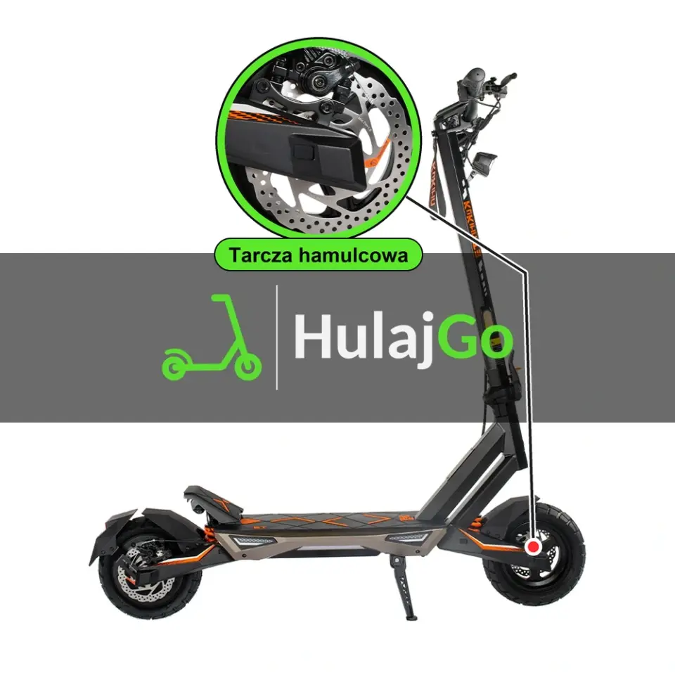 Kukirin T3 - w powiększeniu tarcza hamulcowa (wymiana tarczy hamulcowej)