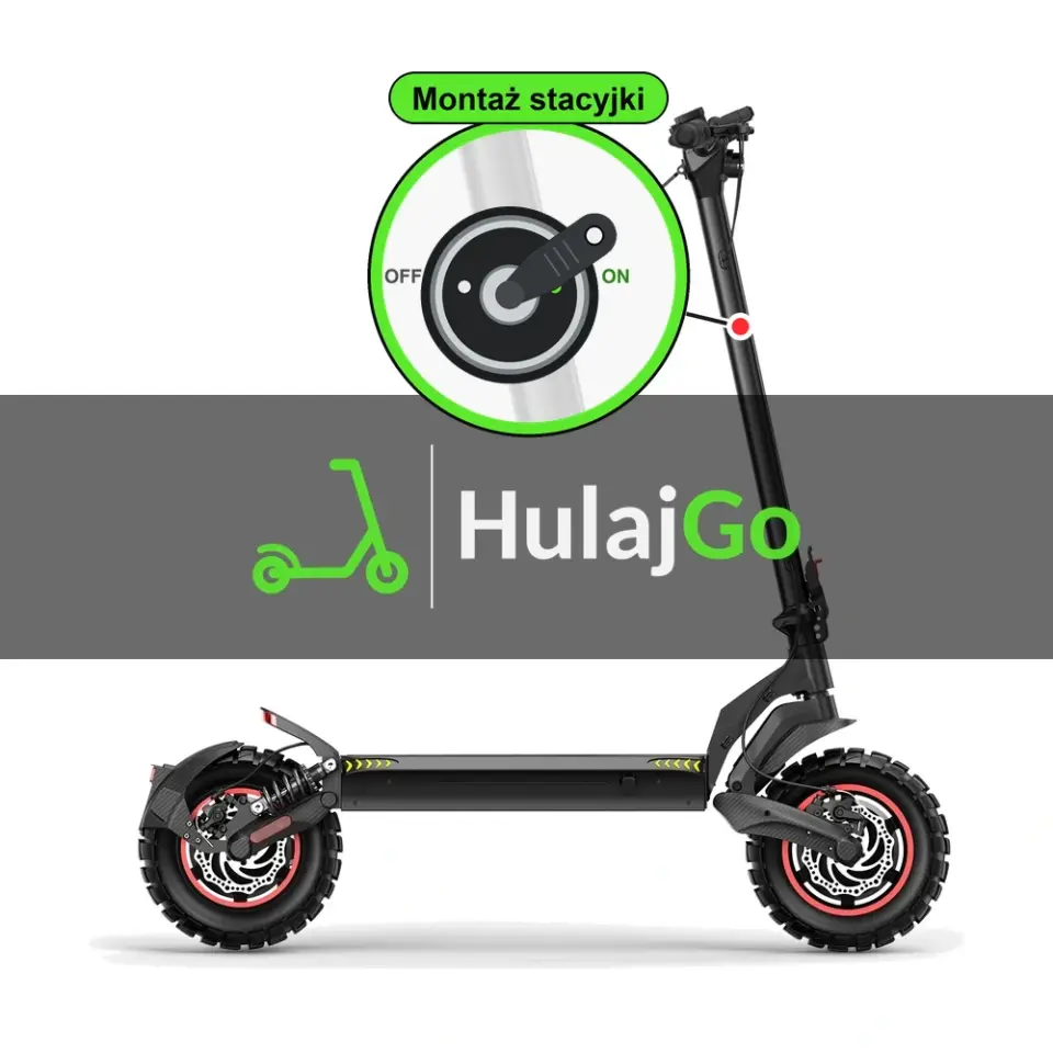 iScooter IX7 Pro - w powiększeniu stacyjka z kluczykiem na kolumnie kierownicy (montaż stacyjki)