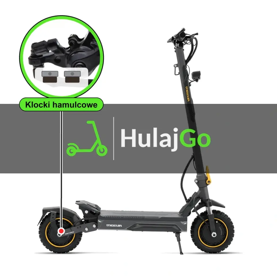 Ausom K20 Pro - w powiększeniu zacisk z klockami hamulcowymi (wymiana klocków hamulcowych)