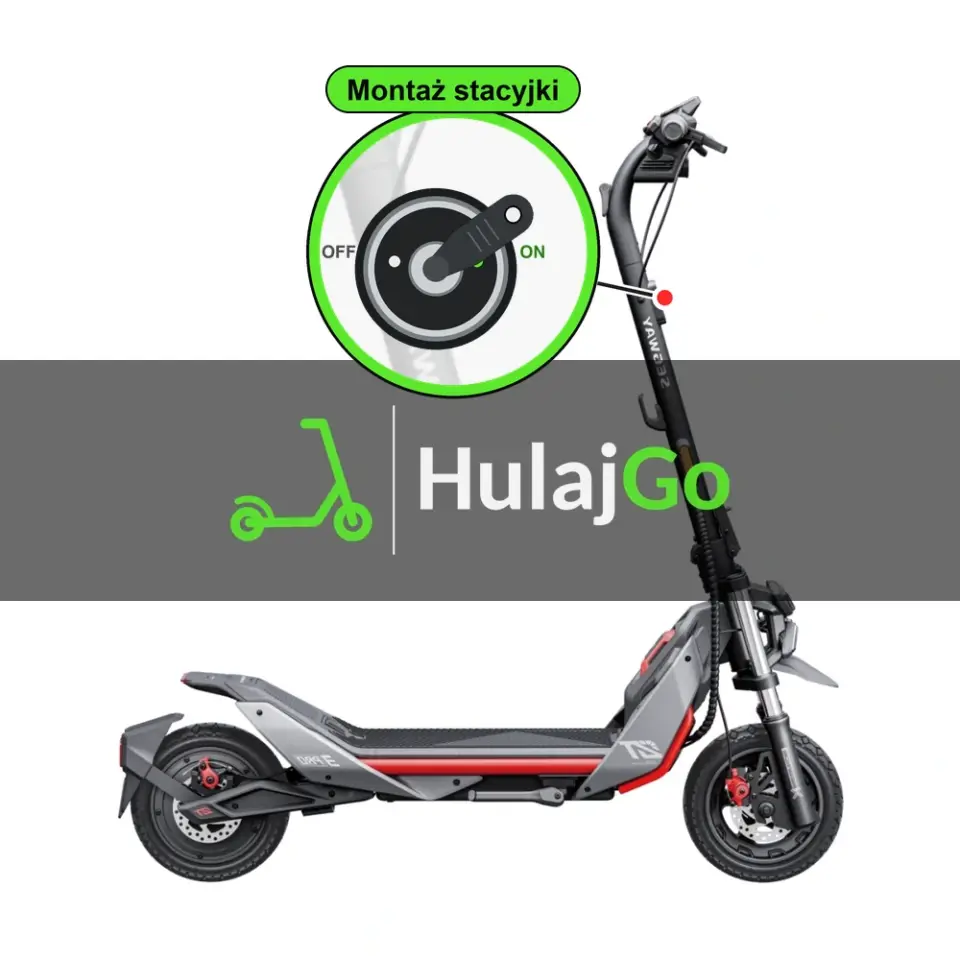 Segway ZT3 Pro - w powiększeniu stacyjka z kluczykiem na kolumnie kierownicy (montaż stacyjki)