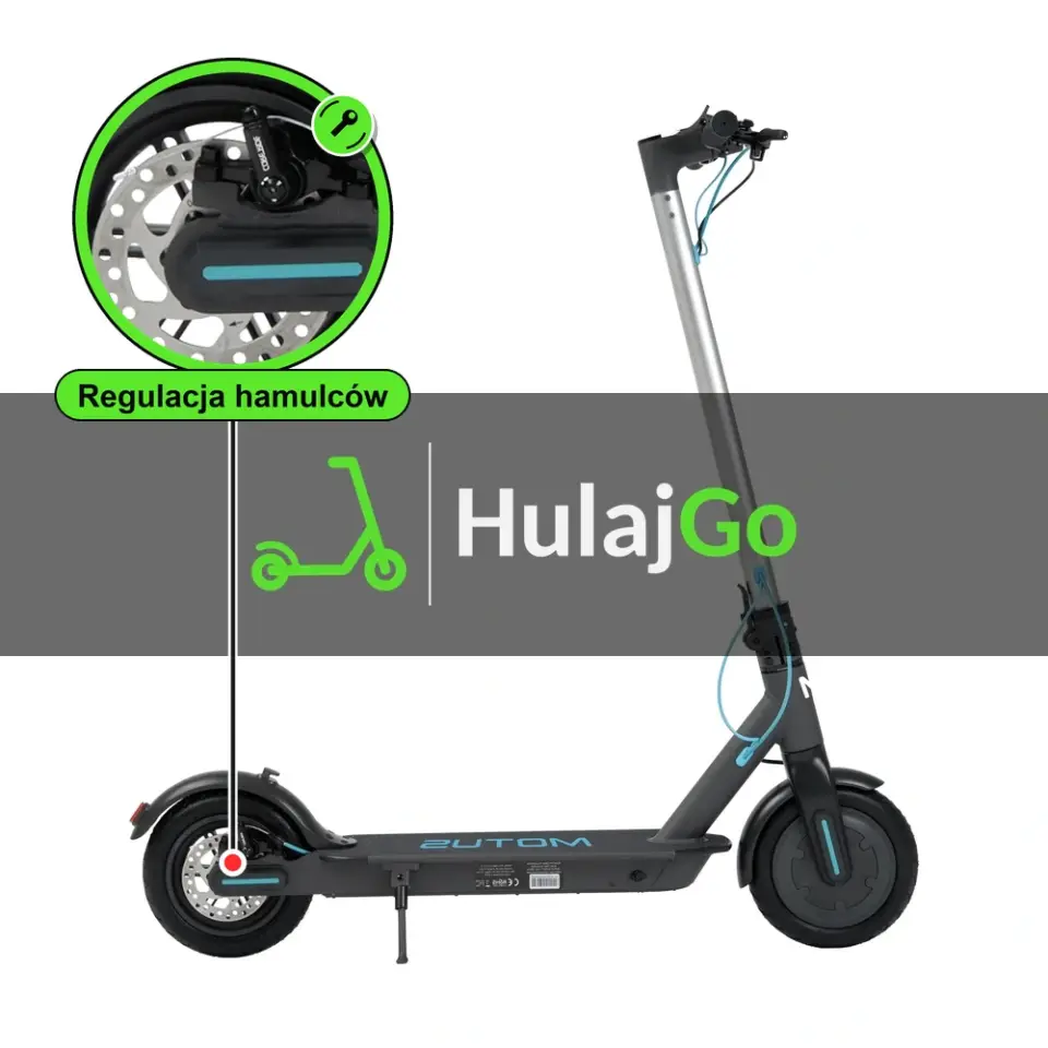 Motus Scooty 8.5 - w powiększeniu hamulec tarczowy (regulacja hamulców)