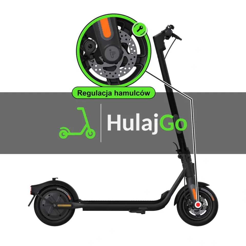 Segway F2 - w powiększeniu hamulec tarczowy (regulacja hamulców)