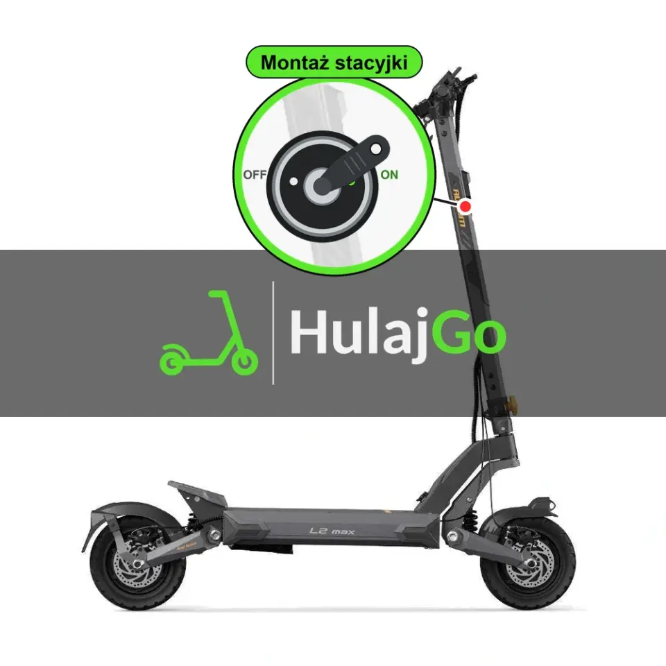 Ausom L2 Max Dual Motor - w powiększeniu stacyjka z kluczykiem na kolumnie kierownicy (montaż stacyjki)