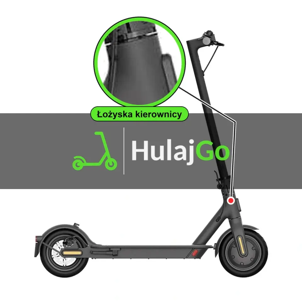 Xiaomi Mi Electric Scooter 1S - w powiększeniu główka ramy z łożyskami kierownicy (wymiana łożysk kierownicy)