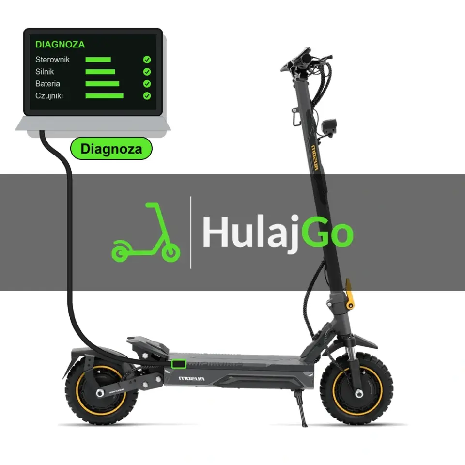 Ausom K20 Pro - laptop diagnostyczny podłączony przewodem do hulajnogi (diagnoza)