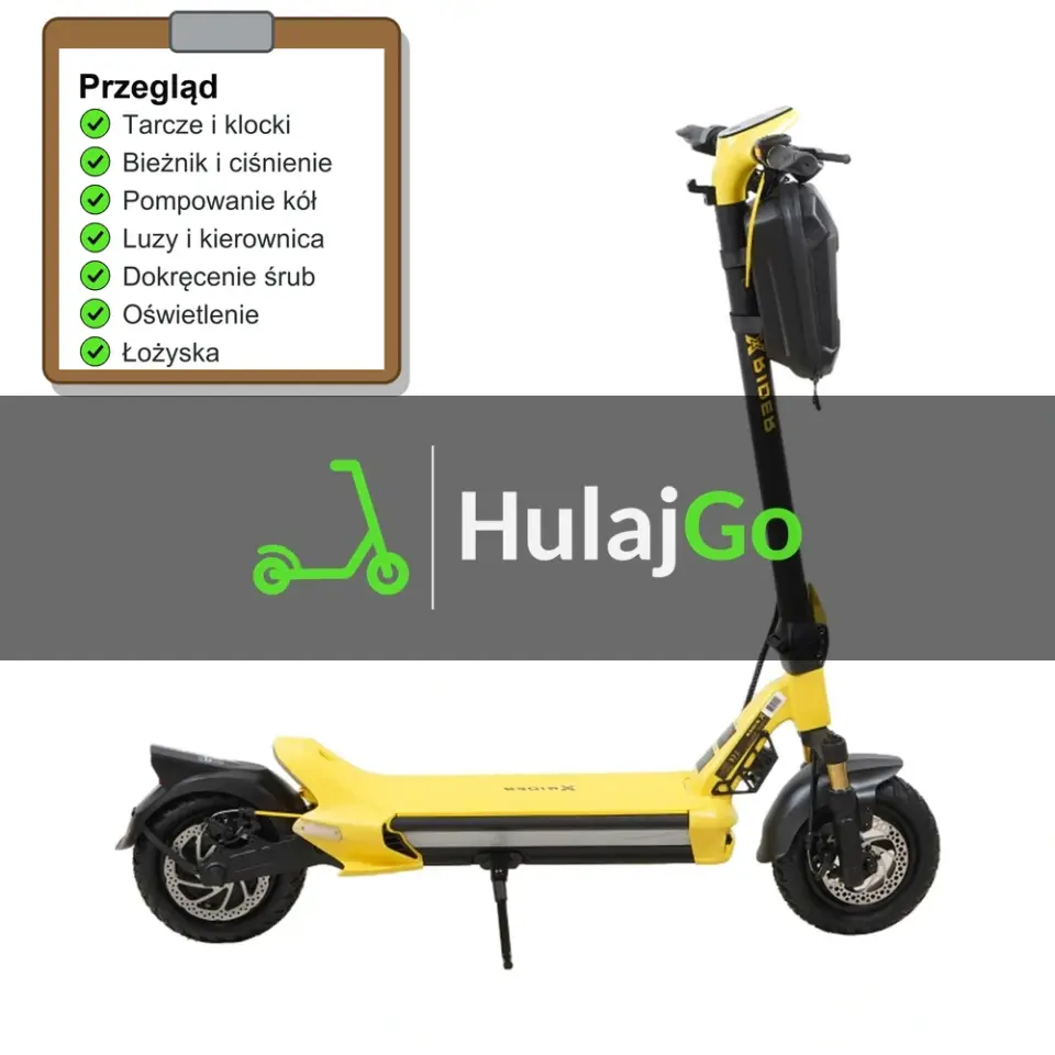 X-Rider MX10 Max - lista kontrolna przeglądu z zaznaczonymi pozycjami (przegląd przed sezonem)