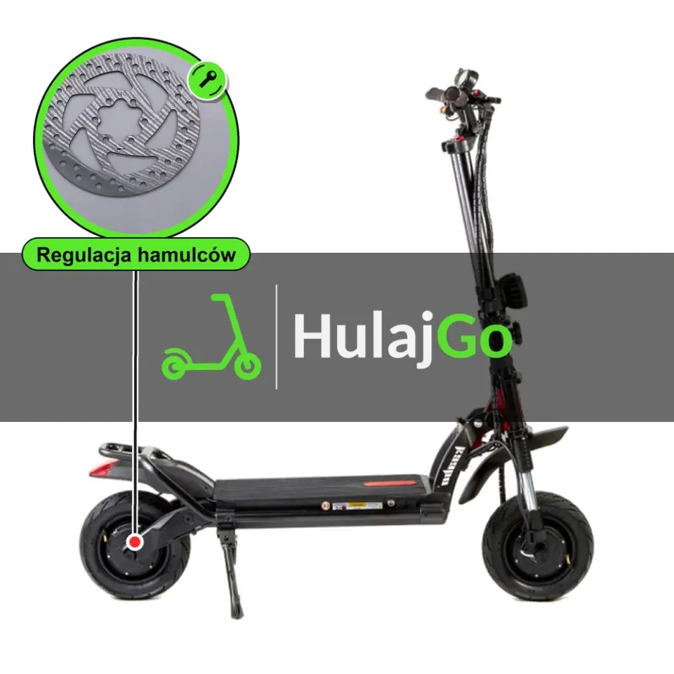 Kaabo Wolf Warrior 11 Plus - w powiększeniu hamulec tarczowy (regulacja hamulców)
