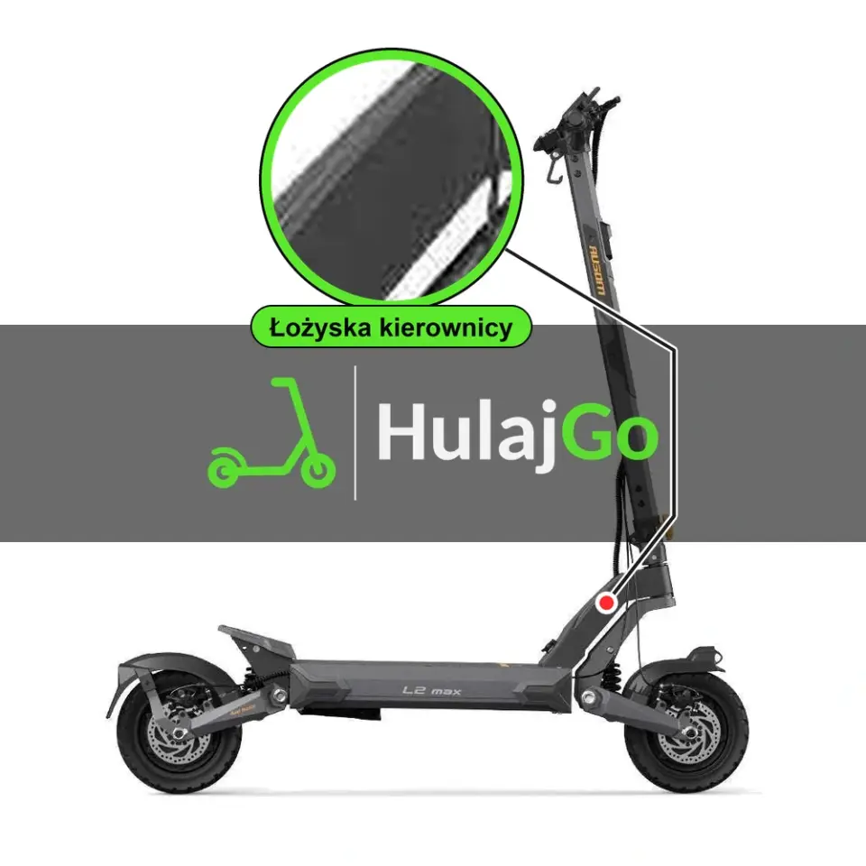 Ausom L2 Max Dual Motor - w powiększeniu główka ramy z łożyskami kierownicy (wymiana łożysk kierownicy)